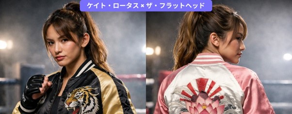 女子総合格闘家ケイト・ロータスとTHE FLAT HEADのコラボ・スカジャンが発売決定！